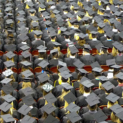 Students at a commencement ceremony