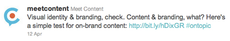 Example of how the Meet Content brand is conveyed on Twitter.